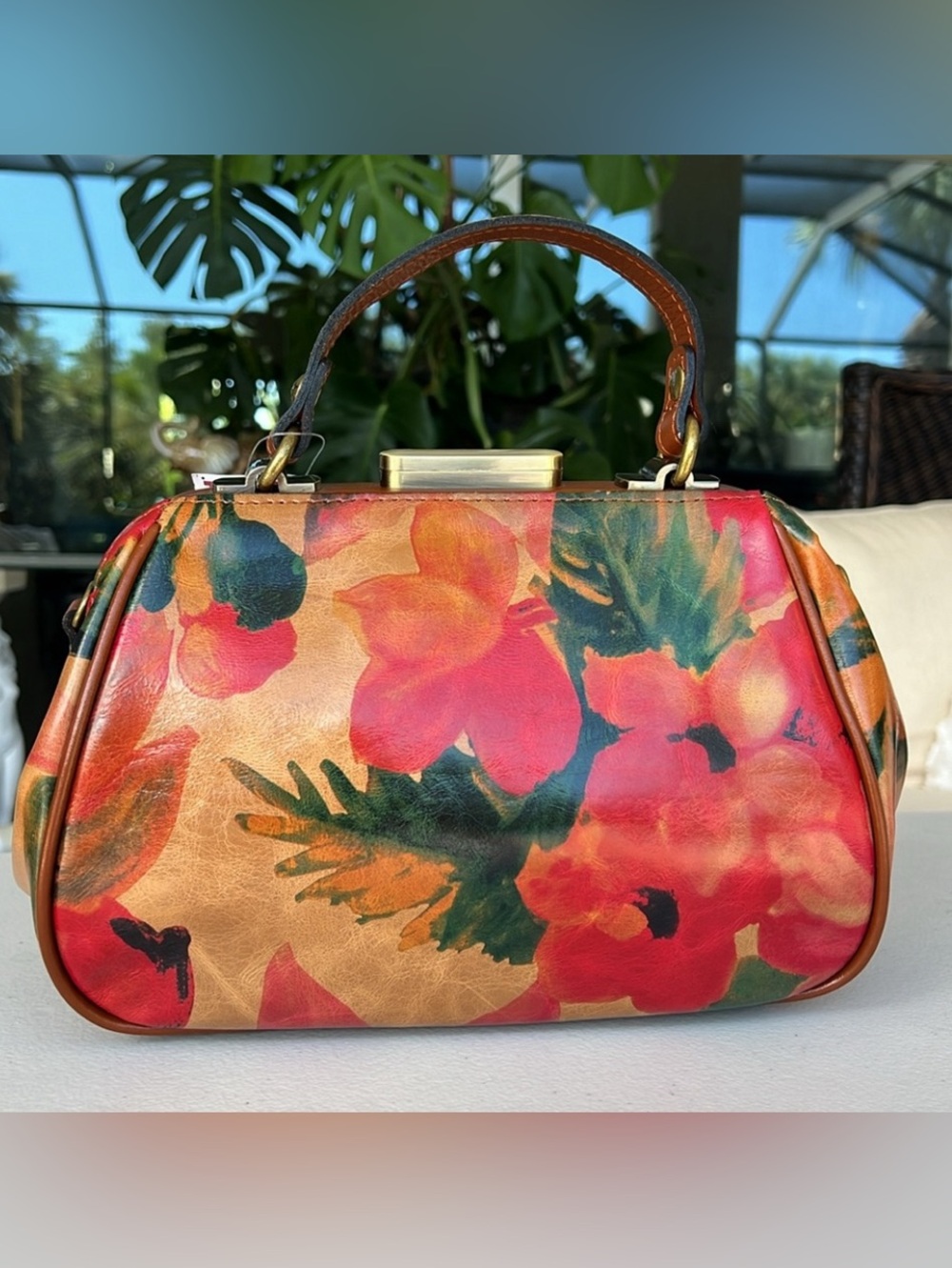 PATRICIA NASH Gracchi floral leather satchel with crossbody strap